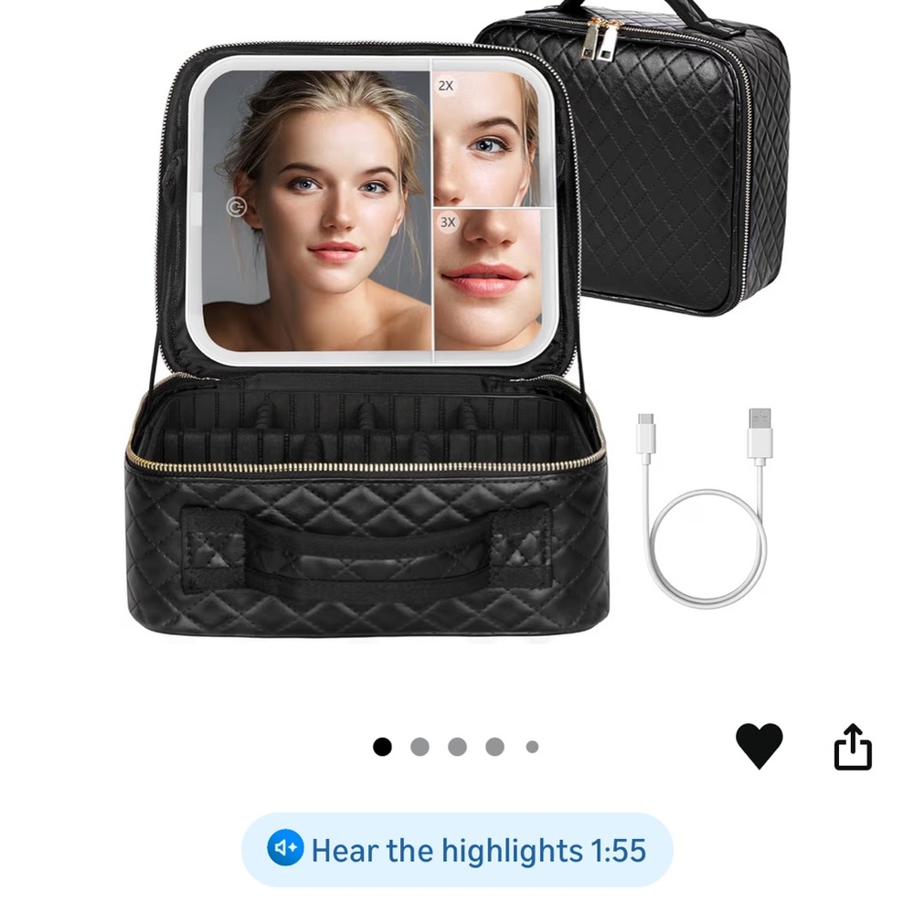 Black Quilted Makeup Bag Vanity Case with LED Mirror
